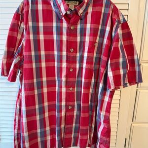 Duluth Trading Co Red & Blue Plaid Button Down Short Sleeve Shirt